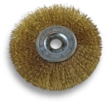 Brosse circulaire laiton ø 125 mm Epaisseur 1 rang Fil dur 0.30 mm ondulé Alésage 16 mm Touret meuleuse affûteuse ponceuse Brossage décapage