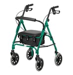 Days Lightweight Folding Four Wheel Rollator Walker with Padded Seat, Lockable Brakes, Ergonomic Handles, and Carry Bag, Limited Mobility Aid, Racing Green, Medium