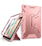 SURITCH for iPad 9th/8th/7th Generation Case/iPad 10.2 Case,[Built in Screen Protector] [Pencil Holder] Shockproof Rugged Protective Cover and DropProof Stand Designed for iPad 10.2" -Rose Gold