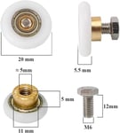 20 mm suihkuoven pyörät 8 kpl suihkurullat M6-ruuveilla, vaihtopyörät Liukuva suihkuoven pyörä, rullapyörän vaihtopyörä, valkoinen