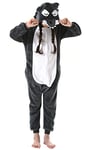 ULEEMARK Enfant Fille Garçon Anime Animal Halloween Costume Cosplay Combinaison Pyjama Outfit Nuit Vêtements Onesie Soirée de Déguisement Unisexe Gris Loup pour Hauteur 90-148CM