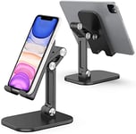 JianHan Phone Holder Desk, Adjustable Cell Phone Stand,Portable Foldable Video Tablet Mount Metal Desktop Compatible with iphone 12/pro/pro max/mini/11/samsung s10/s9 (Black)
