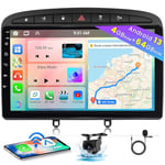 [8 Core 4+64GB] Android 13 Autoradio, Carplay Android Auto sans Fil, pour Peugeot 308/408 2007-2013 Radio, Hikity Écran Tactile 9’’ Bluetooth Stéréo Mirror Link GPS WiFi FM