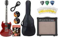 Pack Guitare Electrique Double Cut Set Amplificateur Housse Plectre Rouge Cherry