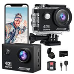 Yolansin 4K30FPS Action Camera with 64GB SD Card, Pre-recording 20MP Underwater Camera, 131FT Waterproof Cameras,2.4G Remote Control 170°Sports Camera, 2 Batteries Helmet Accessories Kit