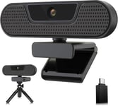 W4GS 2K Webcam avec Microphones, HD Webcam 1080P 60FPS, Réduction du Bruit, Autofocus, Correction de la Lumière, Plug&Play, Privacy Cover, Trépied, pour Livestream, Conférence, Chat Vidéo