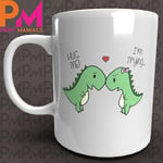 Valentines funny mug gift present cute Trex Dinosaur Love Hug me special HIM HER