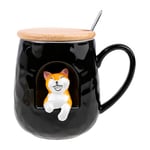 lachineuse - Tasse Chien - Relief 3D - Happy Dog - Porcelaine, Bois, Métal - 380 ML - Avec Couvercle et Cuillère - Mug Café, Thé, Chocolat, Cappuccino - Idée Cadeau Originale