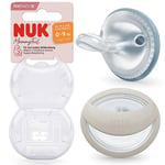 NUK MommyFeel Baby Dummy | 0-9 Months | Breastfeeding Friendly Soothers | BPA-Free Silicone | Jeans & Greige | 2 Count