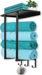 Porte-Serviettes Salle De Bain Mural,Porte Serviettes Sans Perçage,Support De Serviette Avec Etagere Et 3 Crochets,Etagere Serviette Pour Cuisine Toilettes Hôtel,Noir