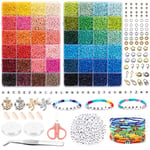 Noa Home Deco 16000+ perles pour bracelet, 3mm perles de rocaille couleurs kit, 300 perles Lettres avec cordon élastique et ciseaux pour Adulte Enfant Noël création de bijoux bracelets collier