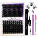 Kit Extension Cils Individuels 100D+200D 0.07-Effet 3D 12-16mm Faux Cils Individuel Bouquet Cluster Lashes DIY Lash Extensions de Cils Cluster Kit(Kit-100D+200D-0.07-1216-3D)