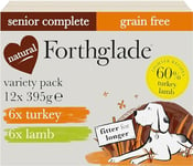 Forthglade Wet Dog Food Variety Pack (12 x 395g Trays) - Senior Dogs 7 Years+, Grain Free Dog Food, Turkey & Lamb, Stomach Sensitive with Natural Ingredients, Hypoallergenic Dog Food