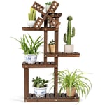 Supports de Fleurs en Bois avec Moulin a Vent, Etagere de Plantes Support de Plantes en Bois a Plusieurs Niveaux,Porte-Plantes pour Balcon Interieur