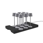 Lot de 9 lampes de table sans fil LED blanc chaud dimmable EMILY GREY H25cm avec plateau de chargement