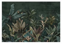 Papier Peint Intissé Panoramique Jungle Feuilles Oiseaux 200x140 cm Tapisserie Chambre Salon Photo Non Tissé Muraux Trompe l'oeil