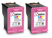 2 x 305 XL Colour Refilled Ink Cartridge For HP Deskjet 2724 Printers