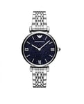 NEW EMPORIO ARMANI WOMENS WATCH SILVER STRAP & NAVY BLUE DIAL GENUINE AR11091