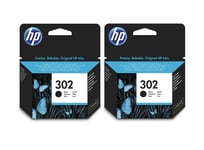 2x HP Original 302 Black Ink Cartridges For OfficeJet 3830 Printer, F6U66AE