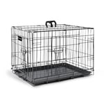 Furdreams 48-Inch Dog Cage Crate – Heavy Duty Black Metal Folding Crate with 2 Doors (Front & Side), Chew-Resistant Plastic Base Tray, and Carrier Handle – Ideal for Puppy Training (121 x 74 x 81cm)