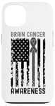 Coque pour iPhone 13 Ruban gris pour la sensibilisation au cancer du cerveau - Drapeau américain