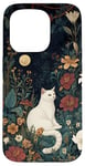 iPhone 15 Pro White Khao Manee Cat Moon Flowers Cottagecore Case