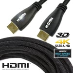 BRAIDED HDMI CABLE WITH ETHERNET 4K 2160P High Speed UHD 3D ARC LONG 5 METRE 5M