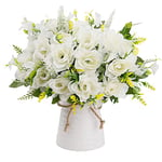 LESING Fleurs Artificielles dans Un Vase en Céramique Fausses Gardénia Fleurs en Soie Bouquet De Mariée Fleur Réaliste pour La Fête De Mariage Maison Décoration De Table Centres (Blanc)