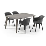 ALLIBERT JARDIN Table LIMA 160x100cm - Capuccinno + 2 lots de 2 fauteuils AKOLA Graphite - Résine