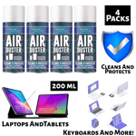 4x Compressed Air Duster Spray Can Cleans Laptop Printer Keyboard Gadget 200ml