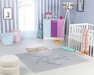 Surya Chat Tapis Chambre Enfant Lavable Crème, Noir, Gris - Tapis Enfant Poil Court Coloré et Doux pour Chambres à Coucher, Salle de Jeu - Tapis Chambre Fille, Garçon, Bébé, Thème Animal - 160x213cm