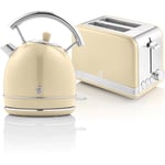 STP7050CNEU Retro Set Petit-Déjeuner Bouilloire 1,8L Sans fil, Grille-Pain 2 Larges Tranches 850W Crème - Swan