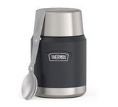 Thermos Icon Food Jar - Pot alimentaire de 0,47 l - Gris foncé mat graphite - 470 ml - Double paroi en acier inoxydable 18/8 - Garde au chaud et au froid - Avec cuillère pliable - Fond antidérapant -