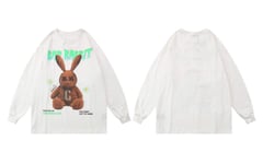 HSDFKD Rabbit Daisy Print Long Sleeve Tees Shirts Streetwear Mens Hip Hop Loose Cotton Tshirts Tops,White,M