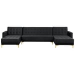 Canapé en Forme de U Convertible en Velours Noir Capitonnage Décoratif Aberdeen