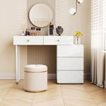 Keepbuying - Coiffeuse avec 5 Tiroirs,Commode,Motif Vague,style Minimaliste,90 x 40 x 73,5cm-Blanc (Sans Miroir et Tabouret)