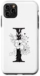 Coque pour iPhone 11 Pro Max Belle lettre noire I fleurs initiales florales monogramme