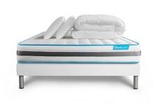 Pack sommier kit matelas  Ressorts ensachés et mémoire de forme avec couette et oreillers