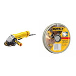 DEWALT DWE4233-QS Meuleuse Ø 125 mm - 1400W - Interrupteur palette filaire & Boîte de 10 Disques à Tronçonner Standards en Acier - Dimensions 125 x 1,2mm - Pour l'Acier