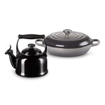 Le Creuset Signature Enamelled Cast Iron Shallow Casserole Dish With Lid + Le Creuset Traditional Stove-Top Kettle with Whistle, Suitable for All Hob Types Including Induction and Cast Iron