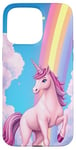 Coque pour iPhone 15 Pro Max Licorne rose et arc-en-ciel coloré motif fantaisie magique