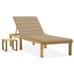 3330NEWFR® Chaise longue de jardin Ergonomique Transat 2 en 1 Bains de soleil, avec table et coussin Pin imprégné