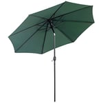 Outsunny Parasol Ø 3 m en métal Rond Polyester 180g/m² manivelle inclinable Vert