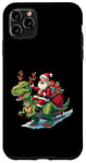 Coque pour iPhone 11 Pro Max Costume de pyjama Père Noël chevauchant dinosaure T rex cerf lumières de Noël