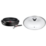 Tefal Ingenio Lot de 3 pièces, Poêles antiadhésives 24/28 cm + poignée amovible & 280975 Couvercle en Verre avec Rebord en Acier Inoxydable et Régulateur de Vapeur, 24 cm, Transparent