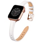 SUNFWR Compatible avec Le Bracelet Apple Watch 45mm 44mm 42mm,Fin Cuir Véritable Femme Bracelet Remplacement,pour iwatch Series 7/6/5/4/3/2/1,SE(42mm 44mm 45mm,Blanc&Or Rose)