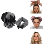 Satin Heatless Hair Curler 2 Set, Hårrullar För Heatless Lockar Med Hårlockar, Mjuk Curling Rod Pannband för långt hår, Curling Set för sömn Black