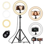 AUNEK Ring Light with Tripod Stand & Phone Holder, 10.2” Dimmable LED Circle Selfie Light with 3 Modes and 10 Brightness, Bluetooth Remote for Makeup YouTube Video TikTok Photography Live Streaming