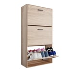 CASABEL Meuble de Rangement a Chaussure 18 Paires - Armoire Etagere Grande Capacité pour Entree, Couloir - L60xP24xH113 cm - Portes et Cadre Bois Clair