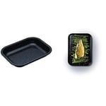 masterclass KitchenCraft Professional Roasting Tin, Glass, Black, 27 x 21 x 4 cm & MasterClass Professional Baking Tray, Vitreous Enamel, 24 x 18 cm